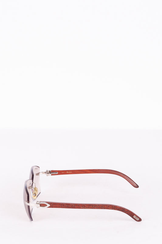 Cartier 2000's 'Engraved Bubinga Wood' Rimless Sunglasses