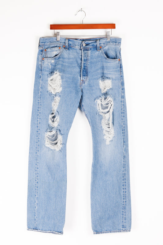 Levi's 501 '3032 Original Fit Ripped Shuttle Medium Wash' Denim Jeans