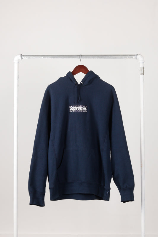 Supreme FW19 'Paisley Box Logo' Hooded Sweatshirt Navy (2019)