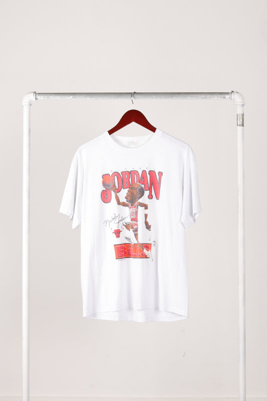 Vintage 80's Chicago Bulls 'Michael Jordan Jump Caricature' T-Shirt White