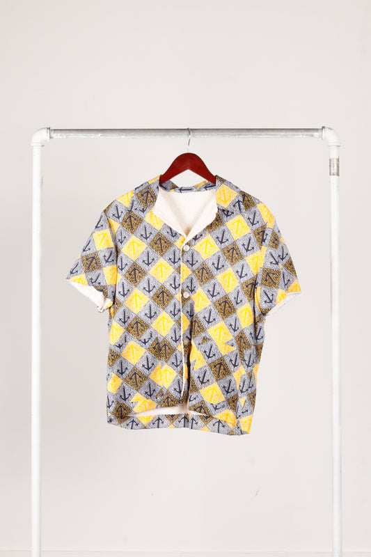 Vintage 70's Unbranded 'Terry Cloth Lined Anchor Print' Cabana S/S Shirt