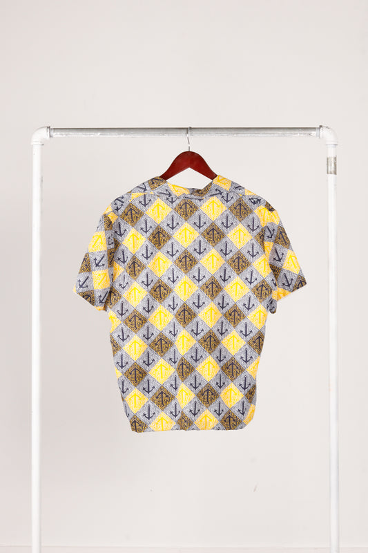 Vintage 70's Unbranded 'Terry Cloth Lined Anchor Print' Cabana S/S Shirt