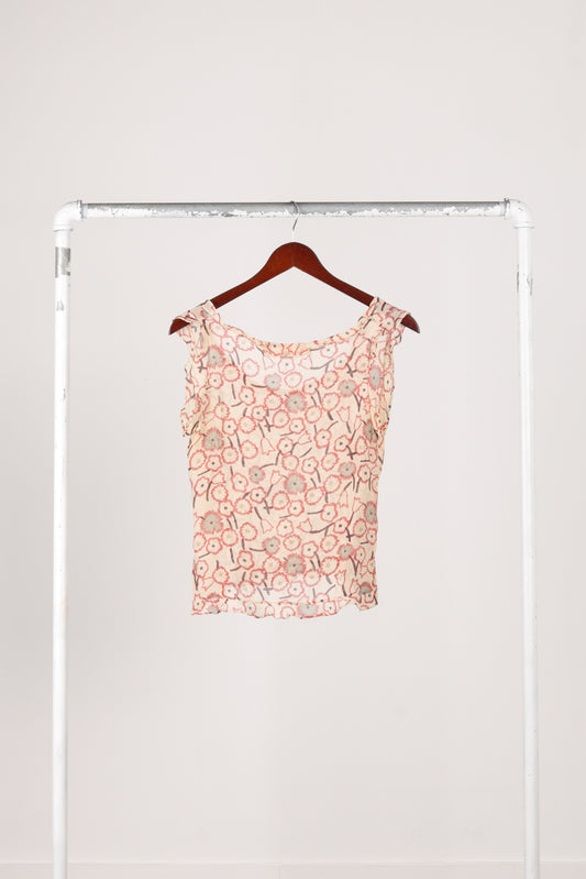 Marni 'Floral Print' Sleeveless Sheer Top Beige