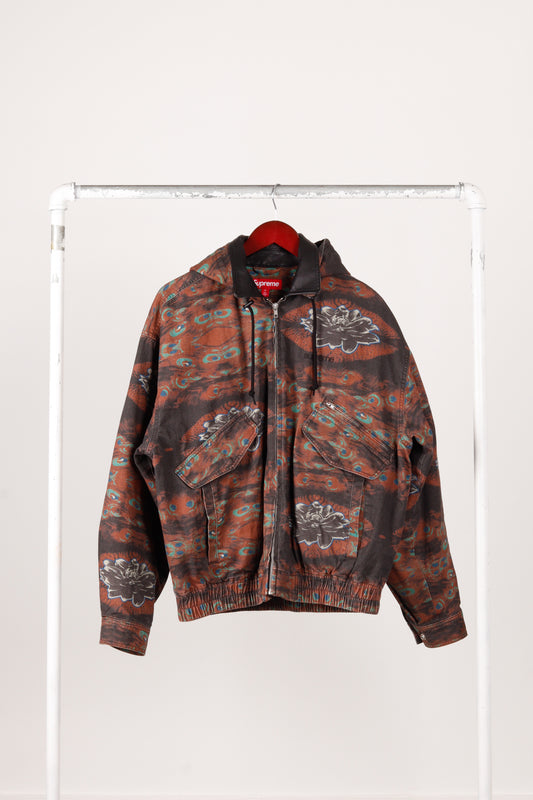 Supreme FW23 'Leather Collar Utility' Jacket Peacock Print (2023)
