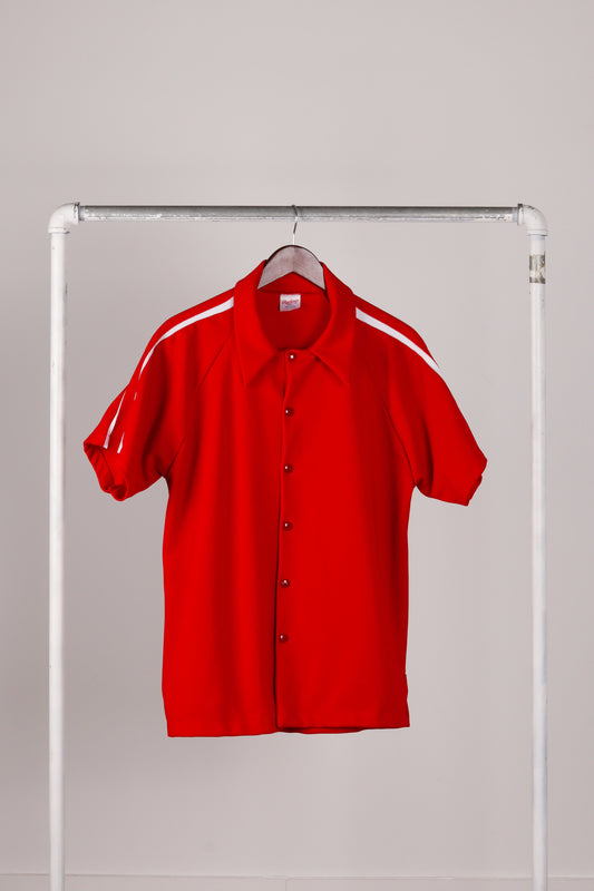 Vintage 70's Rawlings 'Taped Striped Basketball Shooting' S/S Shirt Red